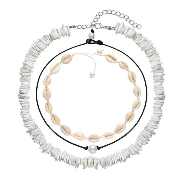 

shell necklace for women boho shell choker set hawaiian chips collar surfer choker pearl cord necklace set, Silver
