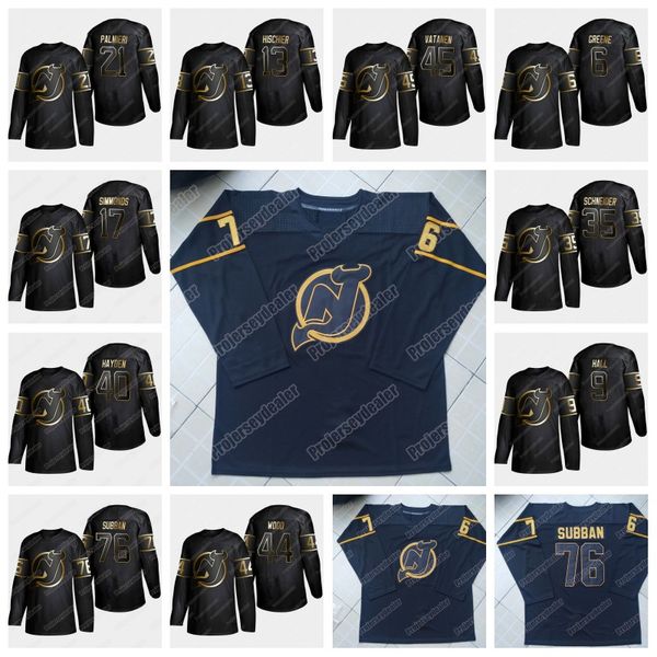 

New Jersey Devils 2019 Golden Edition P.K. Subban Jack Hughes Nico Hischier Taylor Hall Wayne Simmonds Cory Schneider John Hayden Jersey