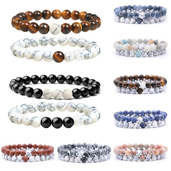 2 pezzi/set coppia distanza braccialetto di perline pietra naturale braccialetti filo Homme fascino yoga gioielli regali per donna uomo migliore amico