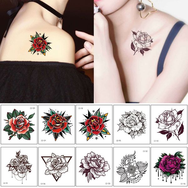 Acheter Belle Petite Fleur De Rose Rouge Mains Body Tattoo Art Autocollant Croquis De Conception Pour Faux Bras Enfants Homme Femme Tatouage