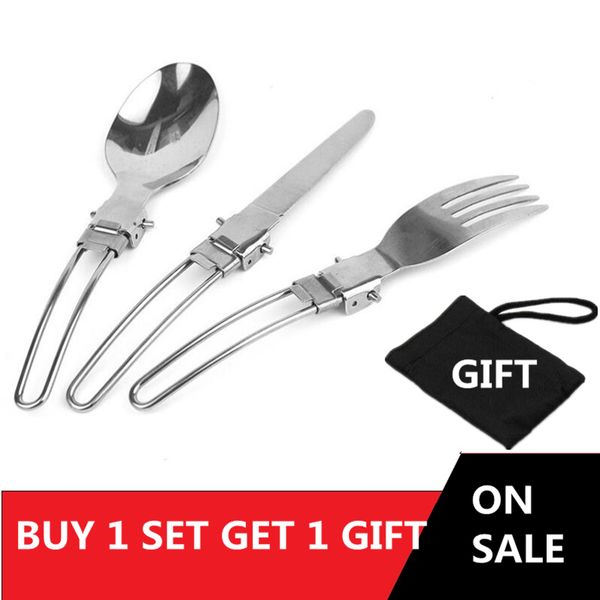 

outdoor camping stainless steel fork spoon knife travel camping cutlery tableware set with storage bag equipment