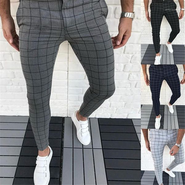 

брюки zipper fly slim fit мужская одежда мода плед печать вскользь карандаш брюки мужского досуг desinger, Black