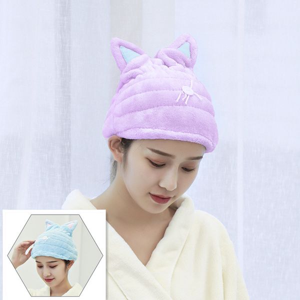 

cat ear shape microfiber hair-drying towel bath cap strong absorbing drying long soft special dry hair cap towel coral velvet
