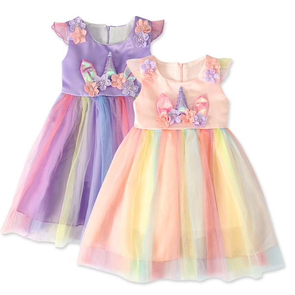 

unicorn kids dresses 2 colors girls lace sleeveless dress kids designer clothes girls princess skirts baby cosplay dresses ajy636, Red;yellow