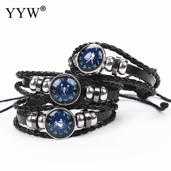 

yyw leather bracelet men 12 constellation bracelet pulseira charm jewelry accessories gifts bracelets for men boys women girl, Black