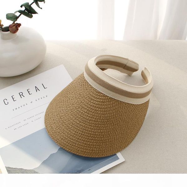 

fashion visors sun hats wide brim summer beach hats for men women adjustable straw caps seaside holiday sunscreen big foldable hat wholesale, Blue;gray