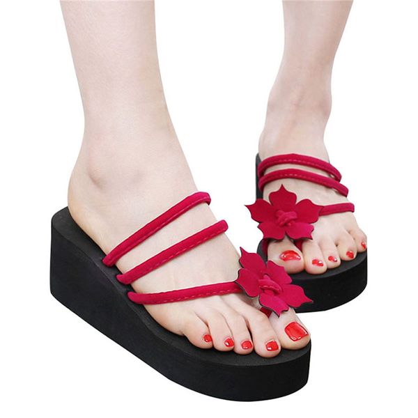

2019 summer sandals women flowers shoes high heel eva slippers thick beach sandals with platform flip flops elegant shoes, Black