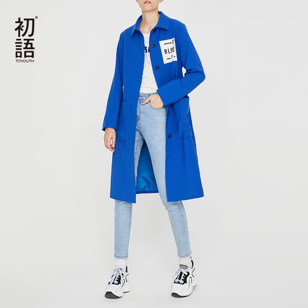 

toyouth blue long trench coat for women stright ladies winter trench coat solid embroidery overcoats automne 2018 femme, Tan;black