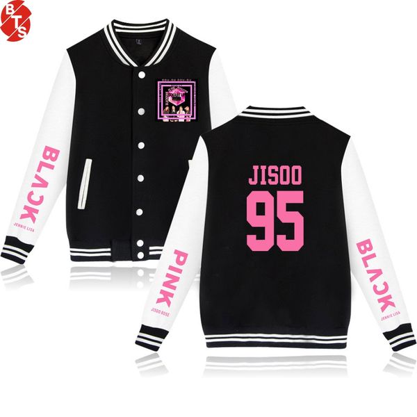 

new blackpink cool jackets women/men sweatshirt cotton fleece pink fashion jacket baseball uniform fasns plus size xxs-4xl, Black;brown