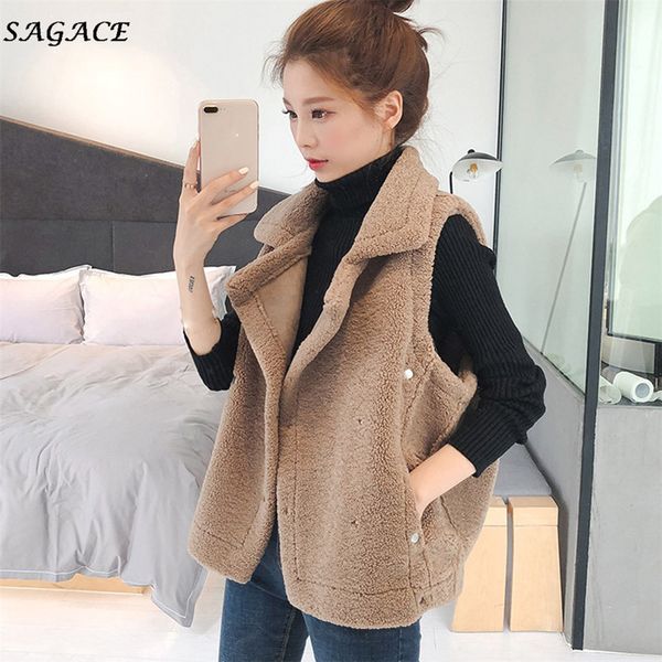 

sagace clothes coats women sleeveless vest v jackets turn-down collar cotton-padded coats fashion soft winter warm cardigan coat, Black;white