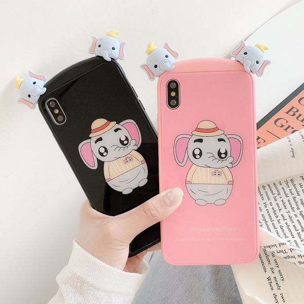 

for iphone xs max xr phone case cartoon elephant big ears 6 7 8 x plus tempered glass soft edge cell phone cases