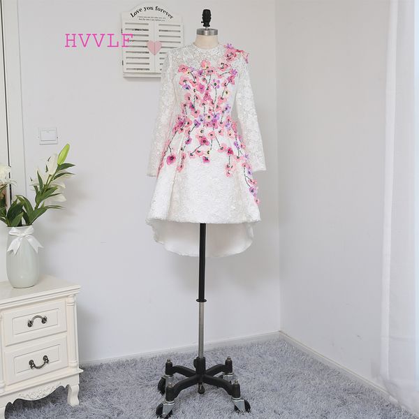 

hvvlf 2019 formal celebrity dresses a-line long sleeves lace beaded flowers short front long back famous red carpet dresses, Black