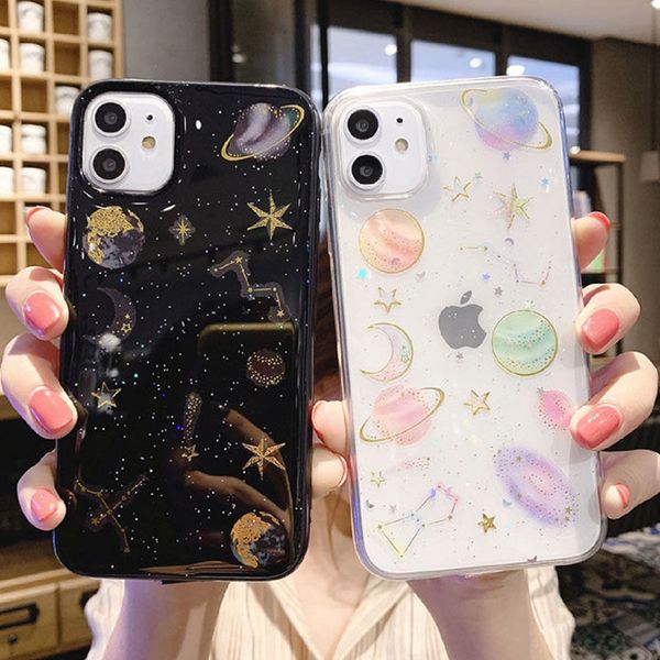 

lovebay glitter bling stars moon phone case for iphone 11 pro se 2020 x xr xs max 7 8 6 6s plus clear planet soft tpu back cove