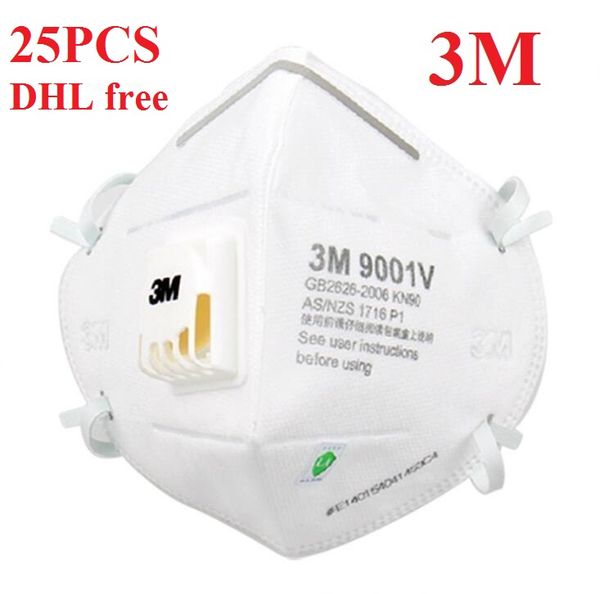

in stock 25pcs 3m mask n95 face mask kn95 mask 9001v 9002v with respirator valve ffp2 masks anti dust protective ce fda