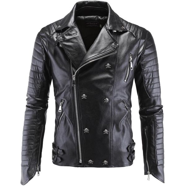 

2018 autumn and winter cross border new style men's wear europe and america punk men metal buckle decoration carrie locomotive l, Black