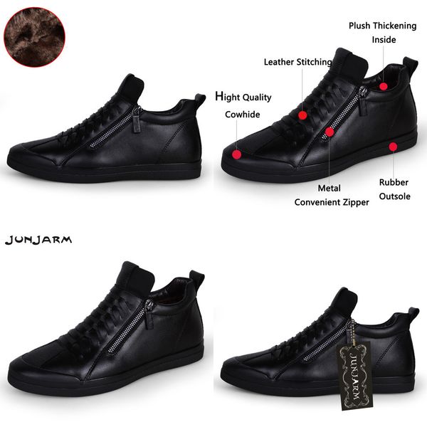 

junjarm men boots warm plush mens winter shoes fashion men snow boots zipper male ankle boots black cotton inside men shoes
