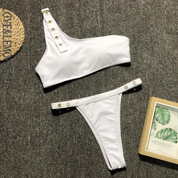

love & lemonade one-shoulder metal ring two-pieces swimsuit bikini lmsw37
