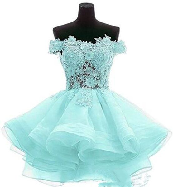 

cute mint green cocktail dresses 2019 short pink evening gowns off shoulder lace a line special occasion women mini gowns 157, Black