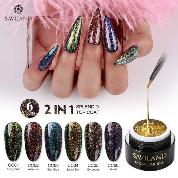 

saviland glitter coat chameleon 6ml diy black uv gel nail polish varnish lacquer luminous primer laser effect for nails, Red;pink