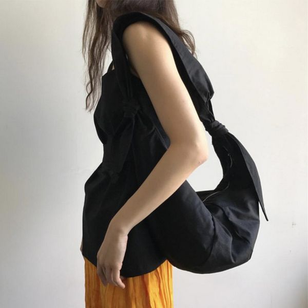 

new girls bags korean one-shoulder oblique cross-body bags tie knotted dumpling wide shoulder strap canvas for student