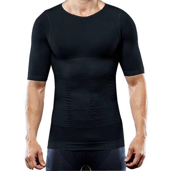 

t shirt men running sport compression shirts workout jersey quick dry seamless underwear girly abdomen tight bodybuilding 2019, Black;red