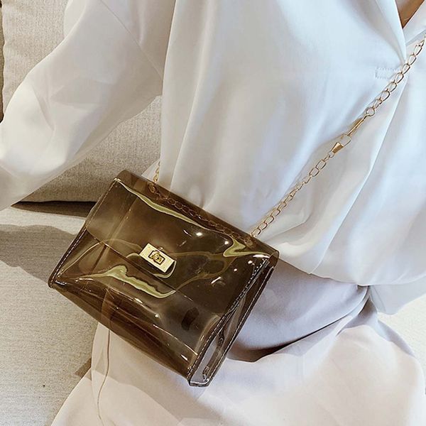 

2019 new style pvc jelly crossbody bag transparent candy color women fashion handbag laser shoulder bags sac a main femme #h15