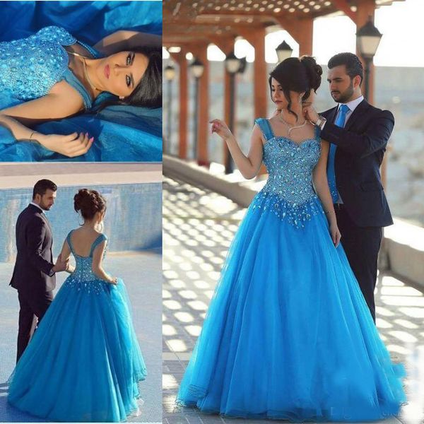 

arabic ice blue prom dresses major beading sweetheart crystals tulle girls pageant dresses for teens floor length zipper back evening gowns, Black