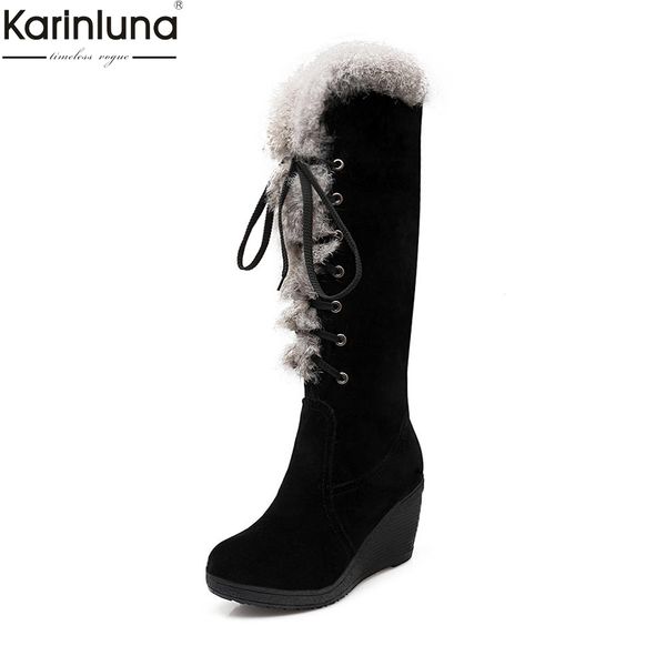 

karin new arrivals dropship wedge high heels snow boots woman shoes platform warm plush russia winter shoes woman boots, Black