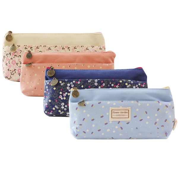 

cute kawaii floral flower canvas zipper pencil cases lovely fabric flower tree pencil pen bags school supplies korean stationery