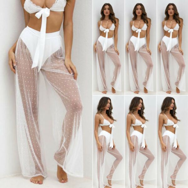 

mesh pant women see through beach mesh sheer wide leg pants high waist bikini cover up beach long pant