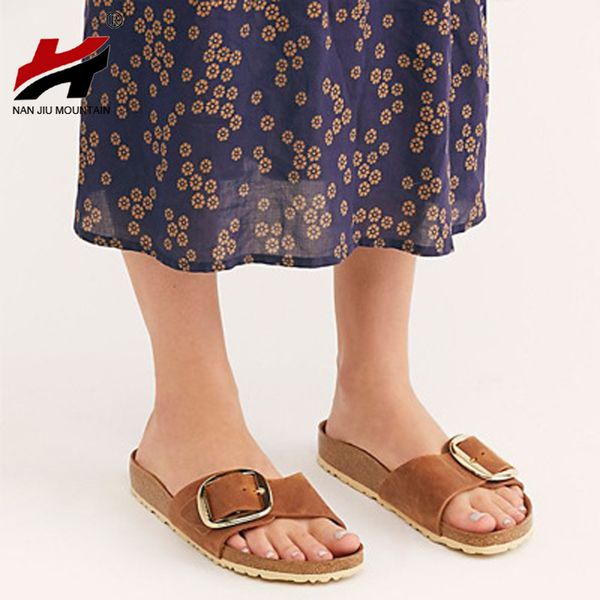 

nan jiu mountain 2020 women's summer slippers flat outdoor beach sandals open toe platform shoes buckle comfortable plus size 44, Black