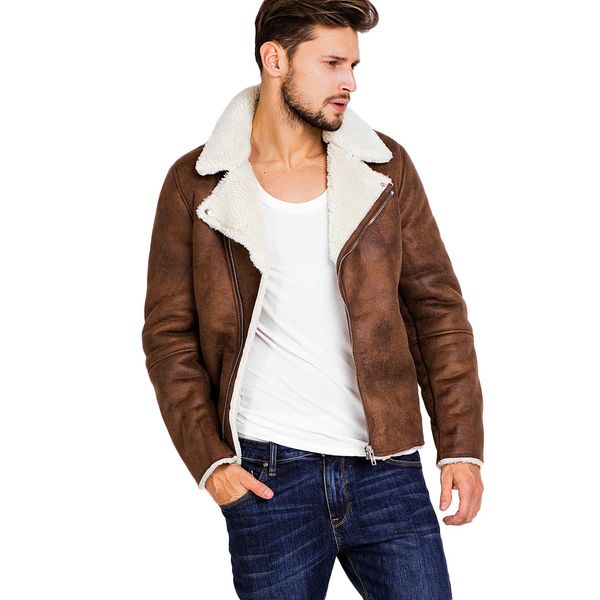 

jaycosin 2019 men's jacket men's autumn winter warm fur liner zipperlapel leather zipper outwear coat driopship, Black;brown
