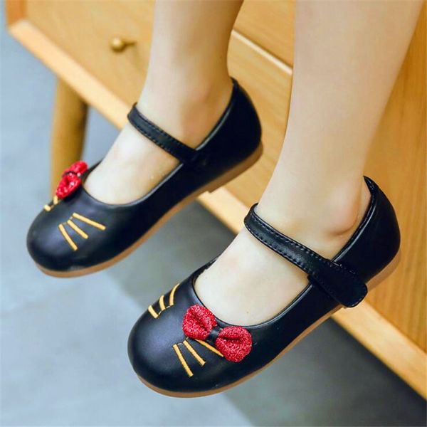

2019 spring new leather children' shoes girls shoes cat princess children soft bottom leather waterproof fashion, Black;grey
