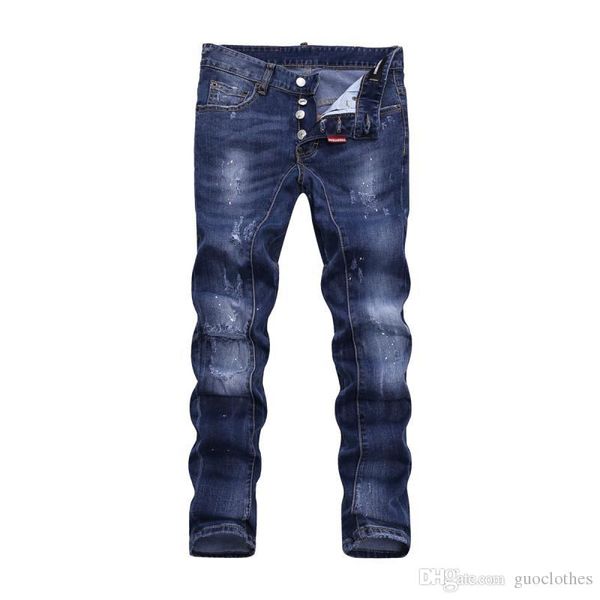 

jeans mens designer pants high street tide brand smoke gray feet pants tights hole patch denim pants luxury jeans 2020, Blue
