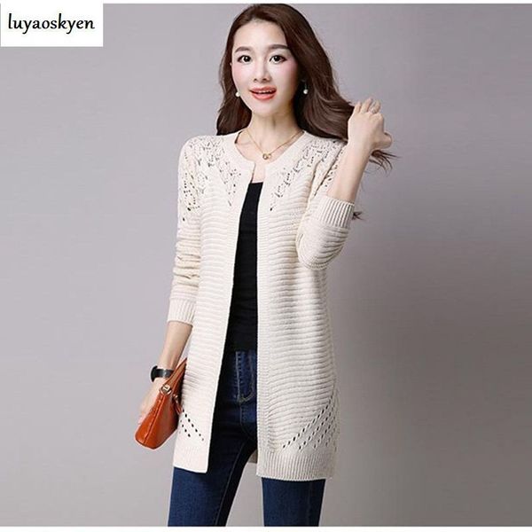 

women knitted hollow out long sleeve cardigan sweater autumn ladies casual crochet cardigans sweaters outfit wu147, White;black