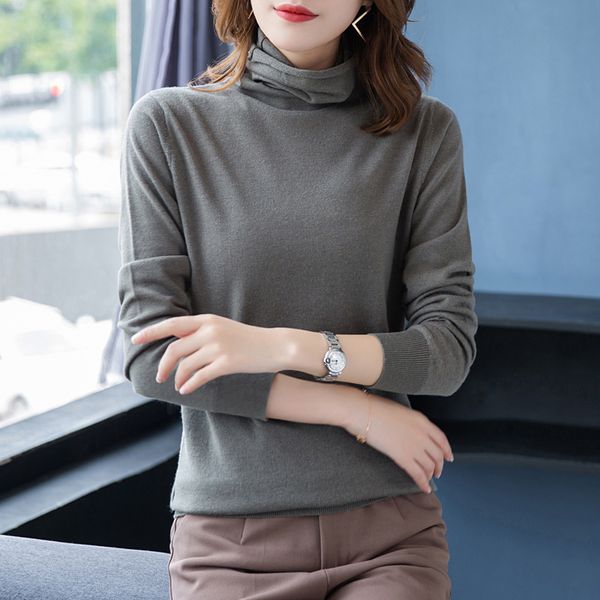 

2019 fashion slim pullover bottoming shirt women's solid color sweatshirt, Black