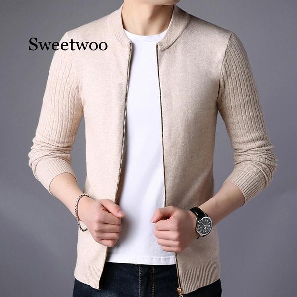 

spring new men's sweater male stand collar jacket solid color sweaters knitwear warm sweatercoat cardigans men clothing sweetwoo, White;black