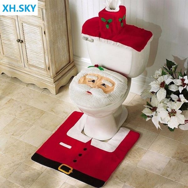 

xhsky 3pcs/set fancy santa claus rug seat bathroom set contour rug christmas decoration navidad xmas party supply new year 2019