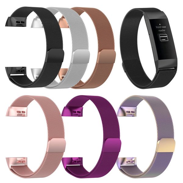 

wristband metal stainless steel milanese magnetic loop band strap for charge 3 smart watch strap smart accessories, Black;brown