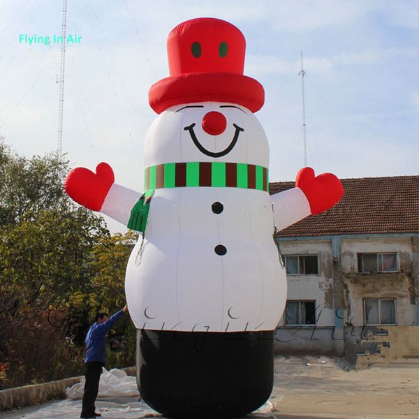 5m altura Outdoor Christmas inflável Boneco de neve branco explodir o balão modelo do boneco de neve do inverno com um chapéu vermelho para a decoração do ano novo