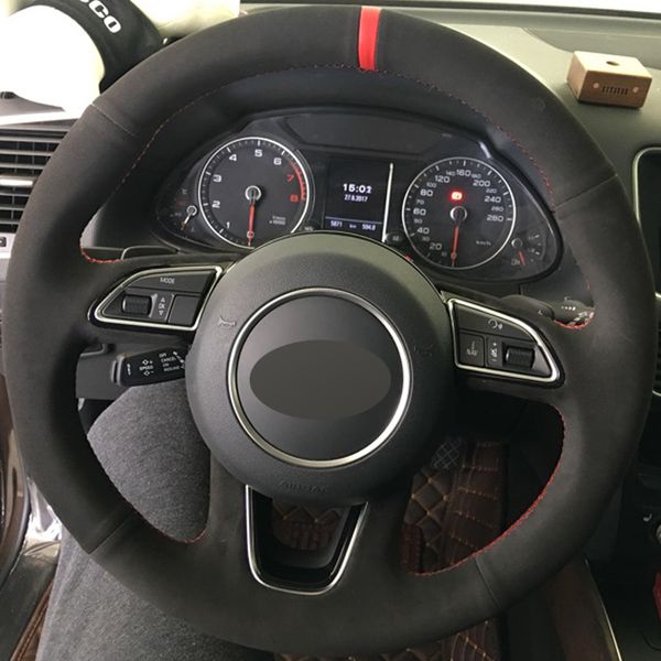 

black suede diy hand-stitched car steering wheel cover for audi q3 q5 2013 2014 2015