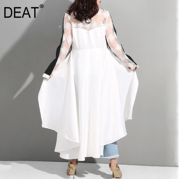 

deat] 2019 new spring summer lapel long sleeve black back lace split joint back long windbreaker women trench fashion tide jq95, Tan;black