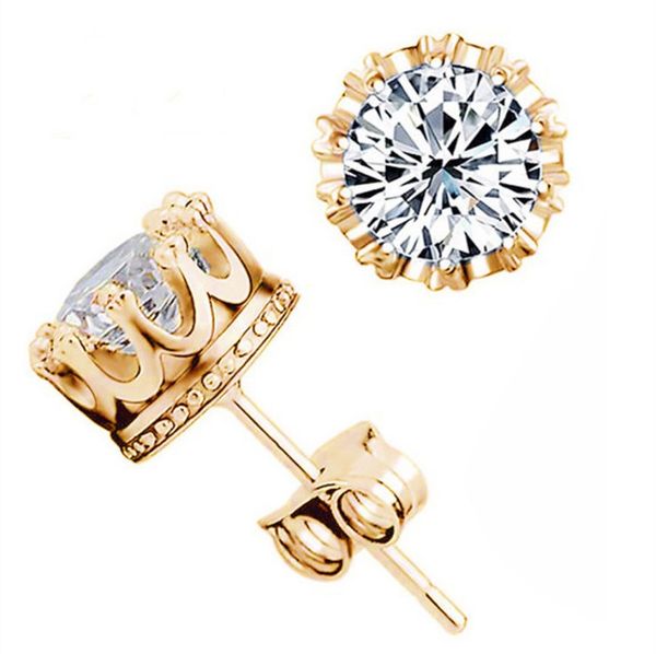 

sterling silver 925 jewelry fashion 8mm round 2 carat cubic zirconia silver stud earrings for women, Golden;silver