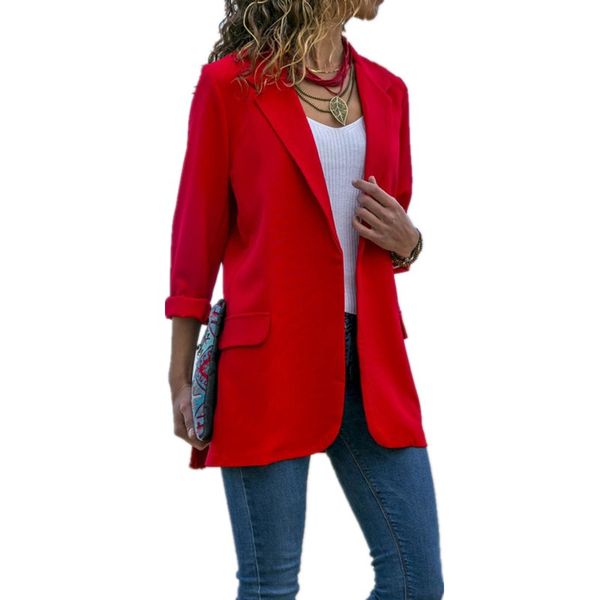 

office lady jackets women 3/4 sleeve slim fitted business coat solid color turn-down collar jacket coat women suit, Black;brown