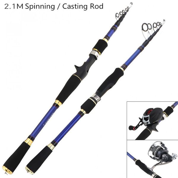 

2.1m carbon fiber lure fishing rod mh power spinning casting rod 6 section ultra light travel fishing pole