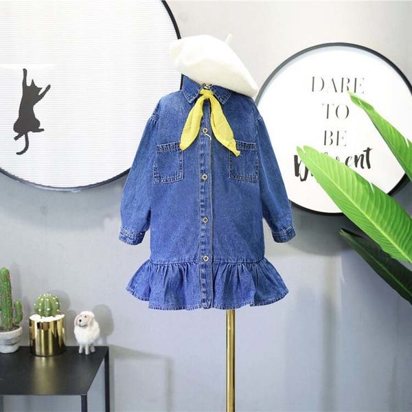 

2019 new spring item girl jeans dress with tie, Red;yellow
