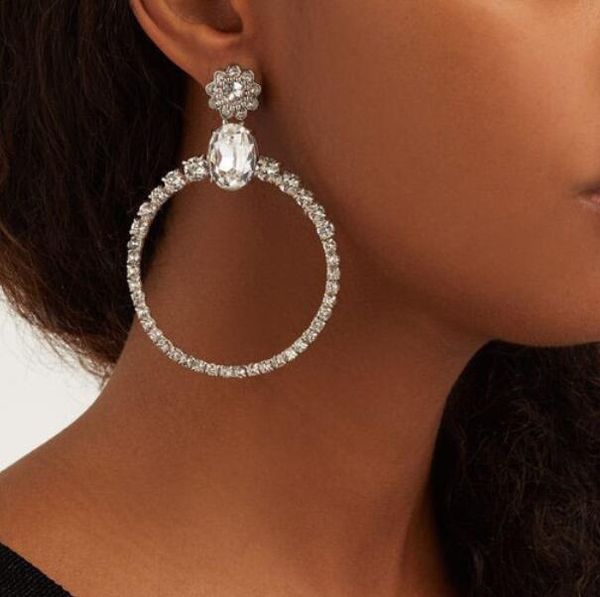 

2019 new exaggerated crystal hoop huggie drill earrings wedding wedding gift for friend earring selling, Golden;silver