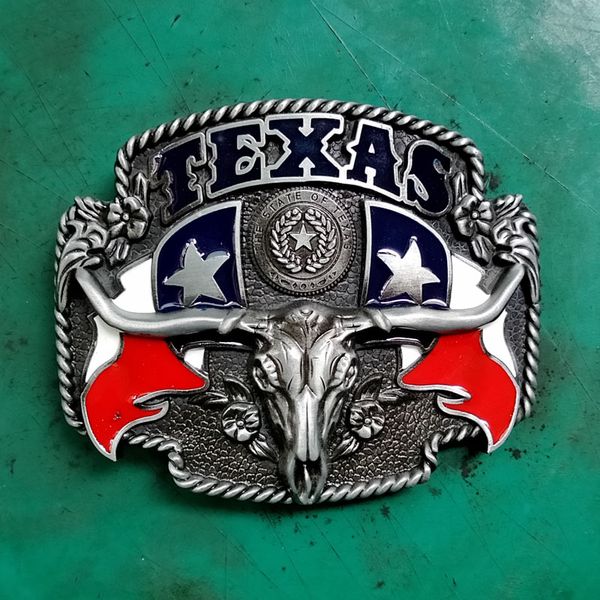 

1 pcs flag longhorn bull head western cowboy cowgirl belt buckle for men fit 4cm wide jeans belts head, Slivery;black