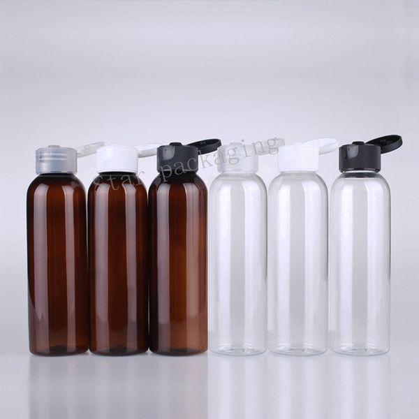 Spedizione gratuita Mini bottiglia da viaggio marrone trasparente da 120 ml, flaconi di plastica per campioni cosmetici, fiala in PET, contenitori per piccoli hotel