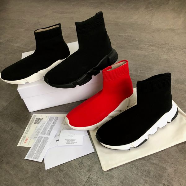 

blue men speed sock sneakers graffiti stretch-knit mid sneakers women lightweight mid-trainer slip-on casual runner shoes with box, Black